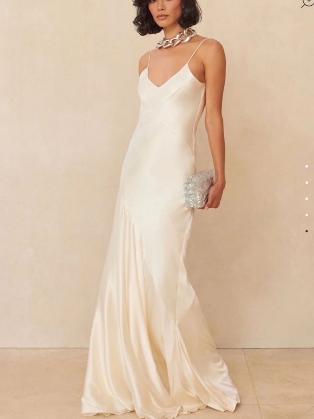 Cult Gaia Chrissy Gown Cream Silk Bias Slip Gown with Spaghetti Straps
